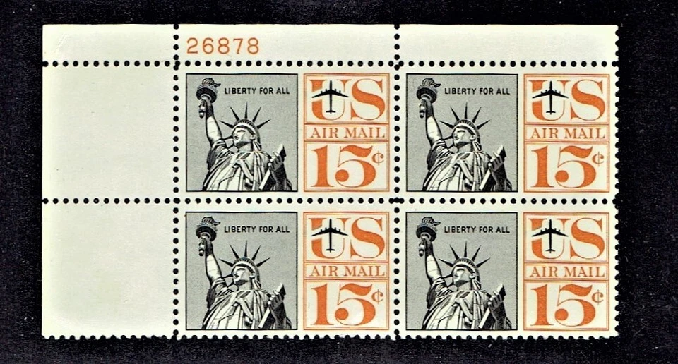 1961 U.S AIRMAIL CLASSIC 15c LIBERTY REDRAWN    Plt # Blk of 4 Sc#C63 M/NH/OG - Image 1 of 1