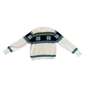 Puritan Ski Lift Knit Sweater Men’s Large Multicolor USA Snowflakes Vintage - Picture 1 of 10