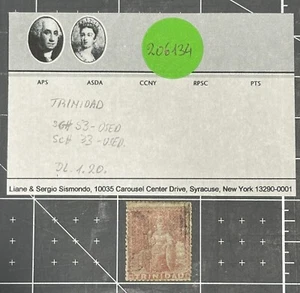TRINIDAD 1861 SG#53 - SC 33 Dull Rose gebraucht "1 Pence" $$$ - Bild 1 von 3