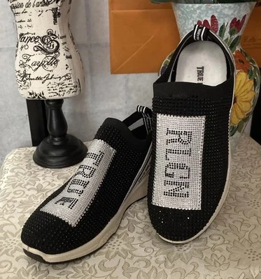 True Religion Aurelia Women 8.5 Sneakers Shoes Flats Slip On Logo Rhinestone - Image 1 of 4