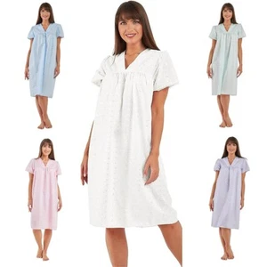 Women Short sleeve Broderie Style Nighty Embroidered Cotton Blend Nightdress - Picture 1 of 29