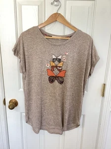 CACTUS + PEARL Women’s Large FALL Butterfly Appliqué Design T SHIRT Whimsical - Picture 1 of 6