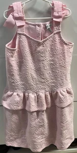 Janie and Jack Pink Jacquard Dress Bow Straps Peplum Ruffle Size 8 EUC Cute - Picture 1 of 8