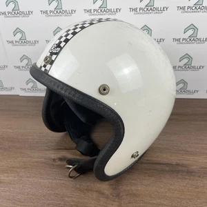 Vintage Buco Enduro Motorrad Helm weiß schwarz kariert Racing Streifen - Bild 1 von 9