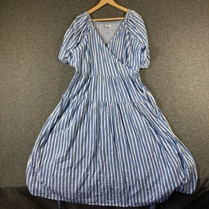Old Navy Maxi Dress w/belt Womens XL Blue White Puff Sleeve Resort Smocked Back - Picture 1 of 10