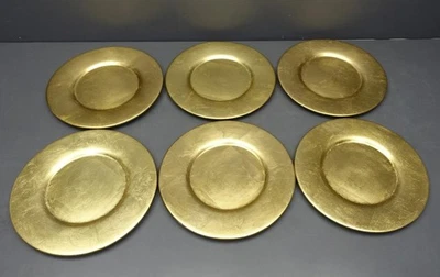 Set of 6 Pier 1 Imports 13" Earthenware Gold Charger Plates - Image 1 of 4