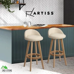 Artiss 2x Bentwood Bar Stools Wooden Bar Stool Dining Chairs Leather Kitchen - Picture 1 of 12