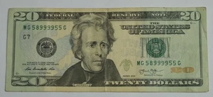 SN757 2013 $20 Twenty Dollar Bill Fancey Serial Number Trinary Note MG58999955G - Picture 1 of 2
