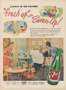 1948 7-UP Family Gets Photo Taken Always In The Picture Vintage Print Ad - Picture 1 of 1