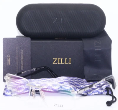 GAFAS ZILLI ZI 60029 C03 SIN MONTURA PLATA NEGRO TITANIO CUERO 59-18 FRANCIA Foto 1 de 4