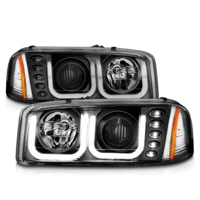 Par de faros proyectores negros con barra Leb-U para GMC Sierra Yukon 2000-2006 Foto 1 de 4