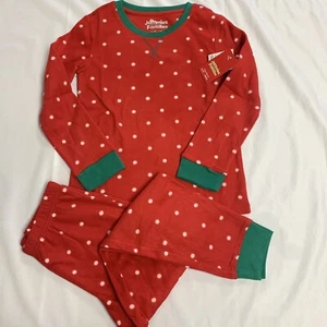 Girls Pajamas Set S 7 Fleece Red Green White Dots Jammies for Your Families - Picture 1 of 8