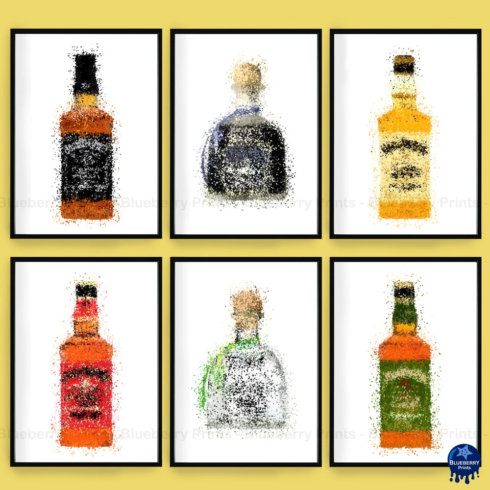Jack Daniels / Patron Flasche Drucke Splatter Art Poster Bar Dekor, A5 A4 A3 - Bild 1 von 1