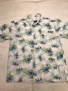 Segovian Mens L Hawaiian Shirt Palm Tree Print White Camp Resort Untuck #3378 - Picture 1 of 10