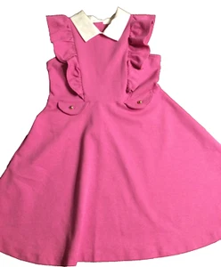 Janie and Jack Girls Pink Ponte Ruffle Dress White Cotton Collar Sz 6 Excellent - Picture 1 of 5