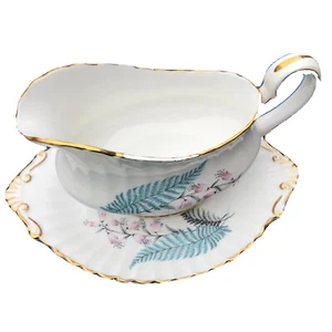 vintage paragon Fairtale bone china gravy boat & underplate blue fern leaves EUC - Picture 1 of 7