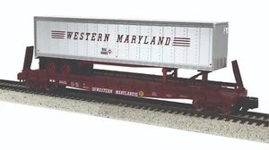 Coche plano MTH 35-76023 Western Maryland con remolque de 48' #2622, escala S - Imagen 1 de 2