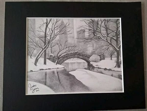 Druck schwarzweiß Bleistiftzeichnung Boston Public Garden Bridge Justin Spoor Tuschefarm 2011 - Bild 1 von 17