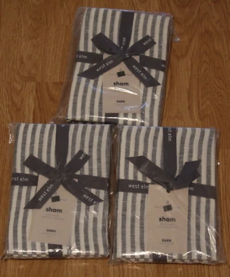 3 New West Elm Sham Euro European Flax Linen Classic Stripe 26X26 - Image 1 of 4