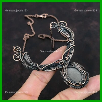 Серебряный блеск обсидиана камень цепочка ручной работы проволока обернутый ожерелье ювелирные изделия меди - Изображение 1 из 4