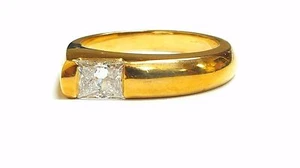 Anello di Fidanzamento Uomo Solitario Oro Giallo 0,70ct 14K Principessa Mignolo EX Diamante - Foto 1 di 3