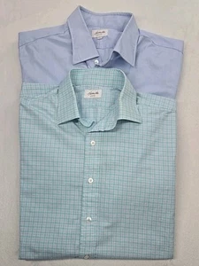 Hamilton Mens Dress Shirts Lot Of 2 15.5 Blue Check Green Plaid Spread Collar - Picture 1 of 10
