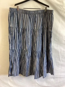 Old Navy Skirt Womens 4X Blue White Striped Boho Maxi Tiered Pockets Cotton - Picture 1 of 10