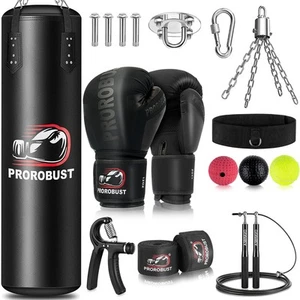 Boxsack-Set 120cm PU Heavy Duty mit 12OZ Boxhandschuhen für MMA Kickboxen Hom... - Bild 1 von 8