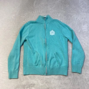 LRL Ralph Lauren Aqua Blue Knit Full Zip Up Cardigan Sweater Crest Logo - Picture 1 of 9