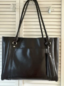 Patricia Nash große Leder Schultertasche Tasche Handtasche schwarz geflochtene Henkel - Bild 1 von 20