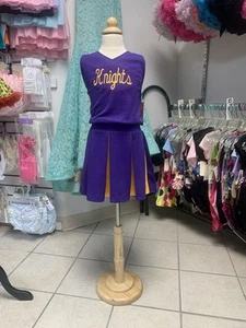 Sz 14 Purple & Gold Knights Logo Cheerleader 1 pc Cheer Jumper Uniform Dress NWT - Picture 1 of 2