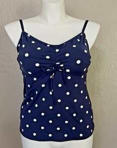 Lands End Womens Tankini Swim Top Navy Blue White Polka Dot Underwire Size 14 - Picture 1 of 6