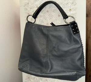 Lucky Brand Whipstitch Hobo Gray Leather Magnet Close Lined Shoulder Bag. - Picture 1 of 5