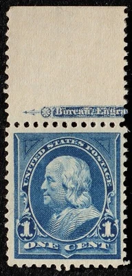 U.S. Mint Stamp Scott #264 1c Franklin Top Sheet Margin. VF - XF. NH. Choice! - Image 1 of 2