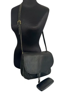 Vintage Coach Schultertasche mit Klappverschluss schwarz Rindsleder USA Liste lesen - Bild 1 von 24