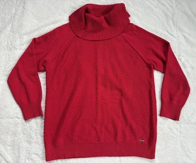 Calvin Klein Women SZ L Red Loose Turtleneck Long Sleeve Cotton Blend Sweater - Imagem 1 de 4