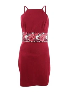 TEEZE ME Womens Red Mesh Inset Sleeveless Short Party Sheath Dress 9\10 - Picture 1 of 6