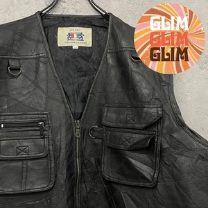 Vintage Black Faux Leather Vest 3XL Oversized Gilet Biker Grunge Rare - Picture 1 of 9