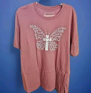NUEVA Camiseta Love In Faith Cristiana Mujer Mariposa Palabras de Inspiración 2XL - Imagen 1 de 3