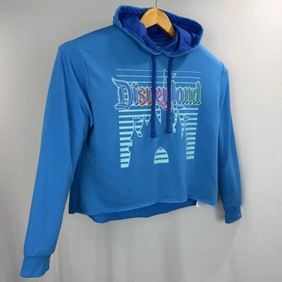 Disneyland Boxy Crop Hoodie Womens Medium Blue Lose Fit Licensed Park Stretch - Image 1 of 4