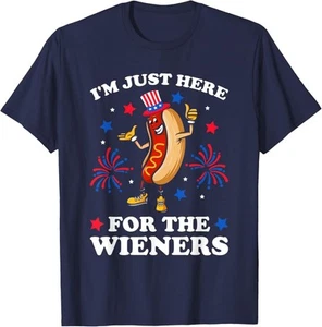 I'm Just Here For The Wieners Hot Dog Funny 4Th Of July T-Shirt Hoodie - Picture 1 of 9