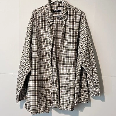 Camisa masculina Cremieux Classics tamanho 3Xb bege marrom xadrez grossa resistente Oxford - Imagem 1 de 4