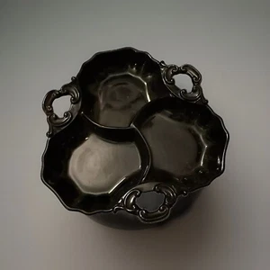 "Paden City schwarzes Glas geteilte Geschirrschale mit Schlüssellochgriffen schick 8"" x 8""" - Bild 1 von 4