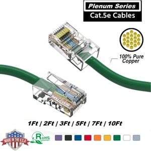 Plenum Cat5e Patch Cable CMP Rated UTP 24AWG Pure Copper, 1Ft up to 10Ft - Photo 1/18