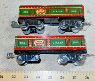 CLEAN Marx 6 Inch 552 Rock Island gondolas on 8 wheel bases - 2 Versions - Image 1 of 4