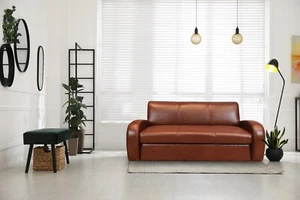 Braun Echtleder 3 er Sofa Breite 194 cm Leder Ledersofa Couch Ledercouch - Bild 1 von 9