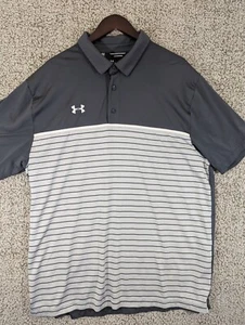 Under Armour Camicia Uomo 2XL Bianco Grigio Righe Polo Manica Corta Sciolta HeatGear - Foto 1 di 6