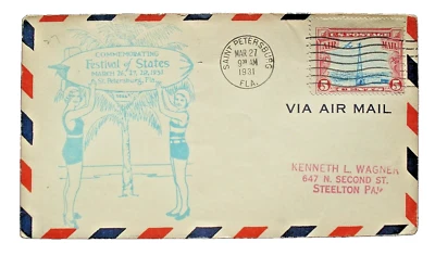 US  SC  C11  FESTIVAL STATES  1934 SAINT PETERSBURRG , FL  AIR MAIL POSTAL COVER - Image 1 of 2