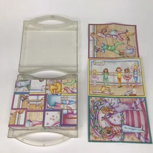 Vintage 6-seitiger Papier Litho Holzblock Würfel Puzzle Tänzer im Koffer 12 Blöcke - Bild 1 von 12