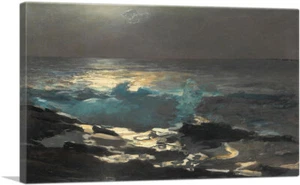 ARTCANVAS Moonlight - Wood Island Light 1894 Canvas Art Print by Winslow Homer - Picture 1 of 11